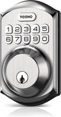Cerradura de puerta sin llave TEEHO TE001 con teclado - Cerradura de seguridad inteligente para puerta principal con 2 llaves - Bloqueo automático - Fácil instalación - Níquel satinado