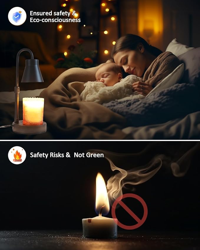 Elenhome Lámpara calentadora de velas con altura ajustable, función de atenuación continua, lámpara de decoración del hogar, lámpara de vela de metal para velas en frasco, calentador de velas