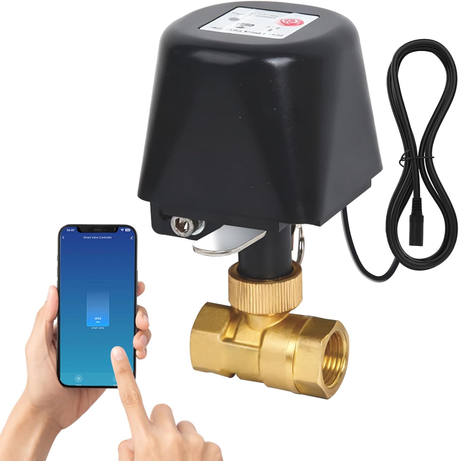 Válvula de agua inteligente Owfeel con wifi, control remoto por app, válvula de bola de latón DN25, compatible con Alexa, Google y aplicaciones iOS/Android. Compatible solo con wifi de 2,4 GHz (1"). 
