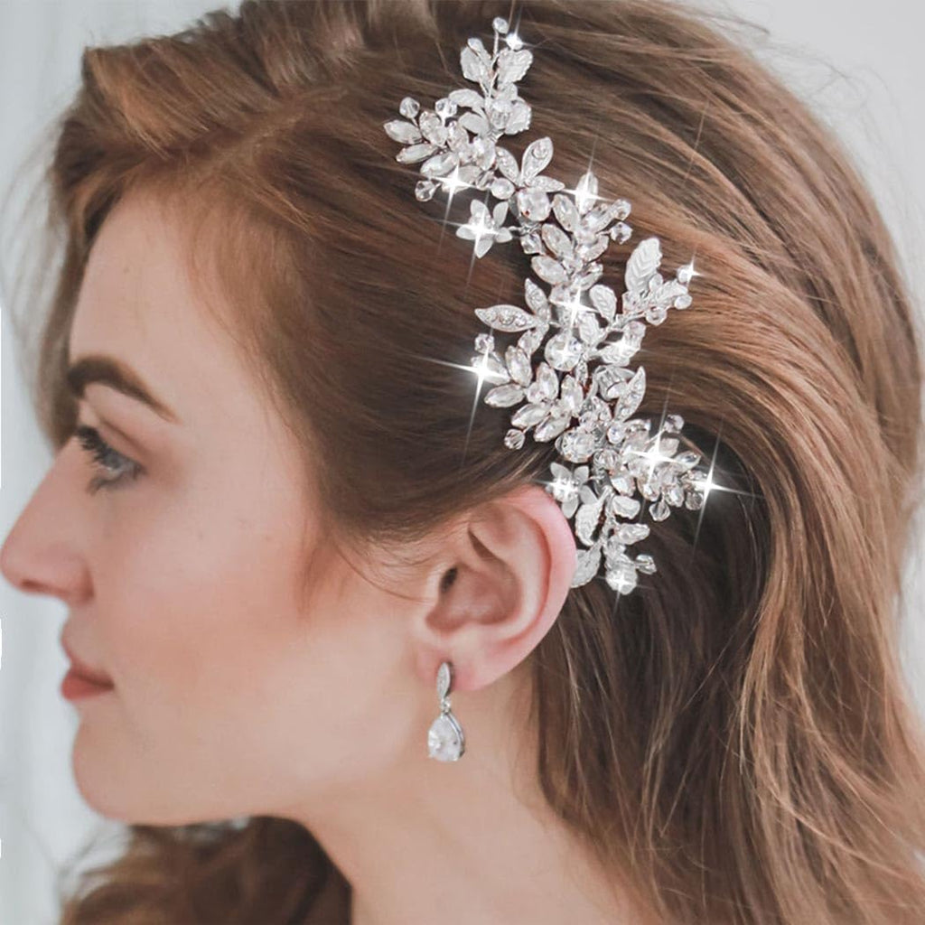 Peineta de novia JAKAWIN con diamantes de imitación, tocado de boda, accesorios para el cabello, pinza para el cabello plateada para mujer (A Plata)