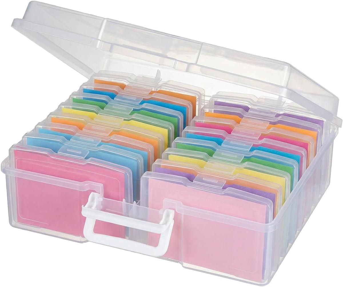 Organizador de Fotos novelinks Transparente 4x6 Pulgadas | Caja con 16 Cajas Internas y Asa | Almacenamiento de Fotos y Manualidades | Plástico | Transparente