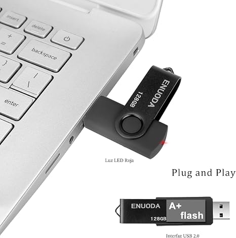 ENUODA - Unidad flash de 128 GB, 1 unidad de pulgar de 128 GB, diseño giratorio USB 2.0, memoria USB 2.0, almacenamiento de datos, unidad de bolígrafo para computadora portátil (negro)