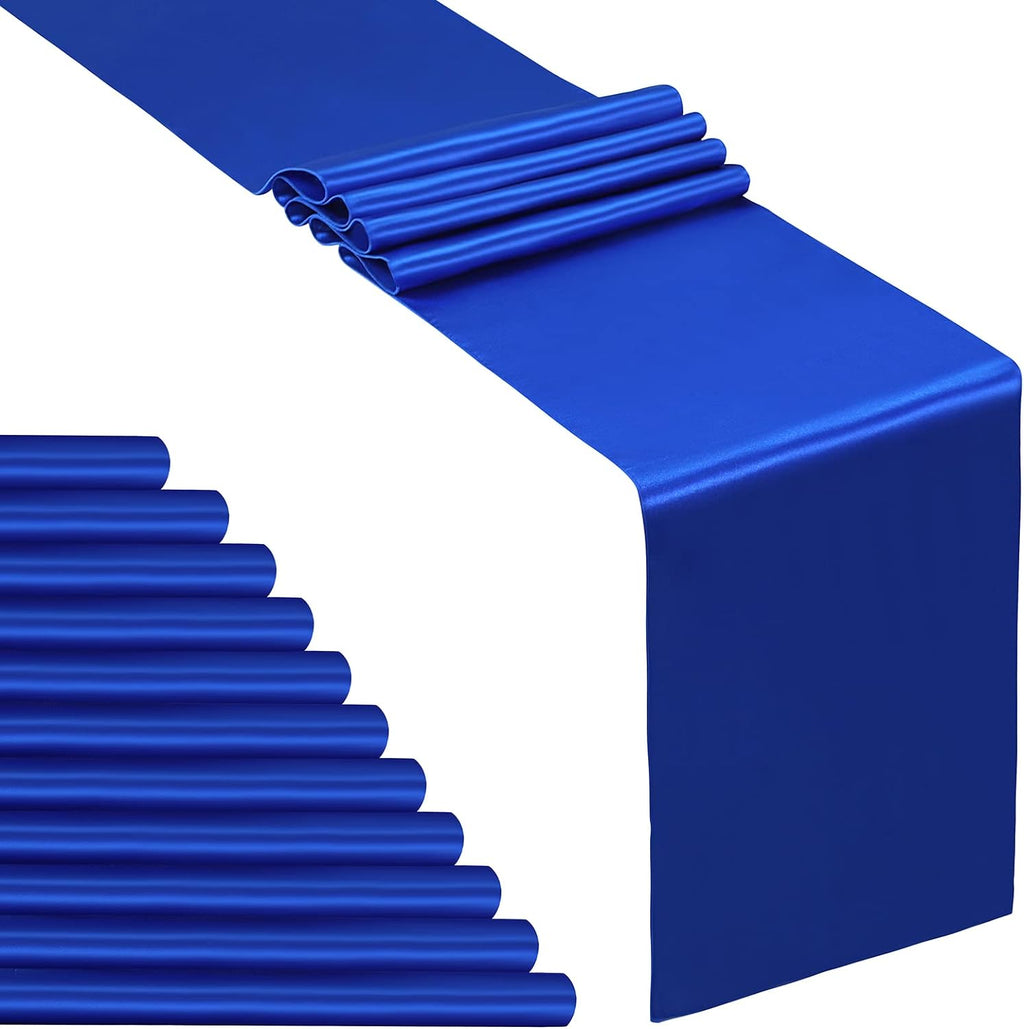 SiinvdaBZX 12 piezas de camino de mesa de satén azul real de 12 x 108 pulgadas de largo, decoración de camino de mesa de satén brillante y suave para bodas, fiestas de cumpleaños, buffets, banquetes, graduaciones y compromisos.