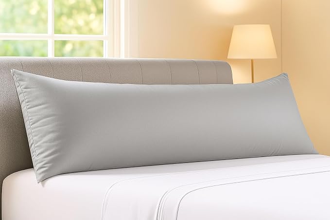 COTTON STICH® Funda de almohada corporal de 20 x 48 pulgadas, color gris plateado, 600 hilos, 100% algodón egipcio, cierre de cremallera, suave, transpirable, calidad de hotel