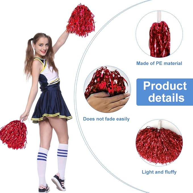 Pompones Animadora de Lentejuelas Metálicas | Niños y Adultos | Cheerleading Pom Pom | NOTA IMPORTANTE: EL SET ES 4