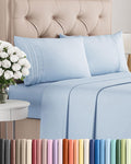 Juego de sábanas Queen Size de 4 piezas - Cómodas, transpirables y refrescantes - Ropa de cama de lujo para hoteles, mujeres, hombres, niños, adolescentes, niños y niñas - Bolsillos profundos, ultrasuaves, antiarrugas - Certificado Oeko-Tex - Azul cielo 