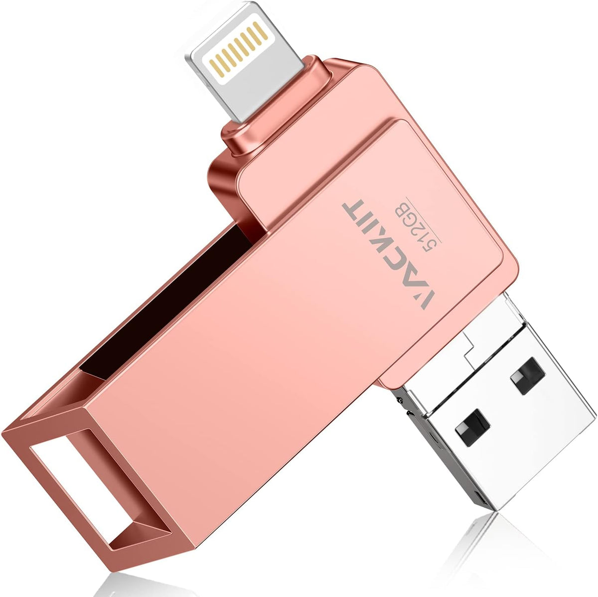 Memoria USB 3.0 de alta velocidad de 512 GB con certificación MFi, almacenamiento externo compatible con iPhone/PC/iPad/Android/más dispositivos para transferencia, almacenamiento y copia de seguridad de fotos y videos (rosa).