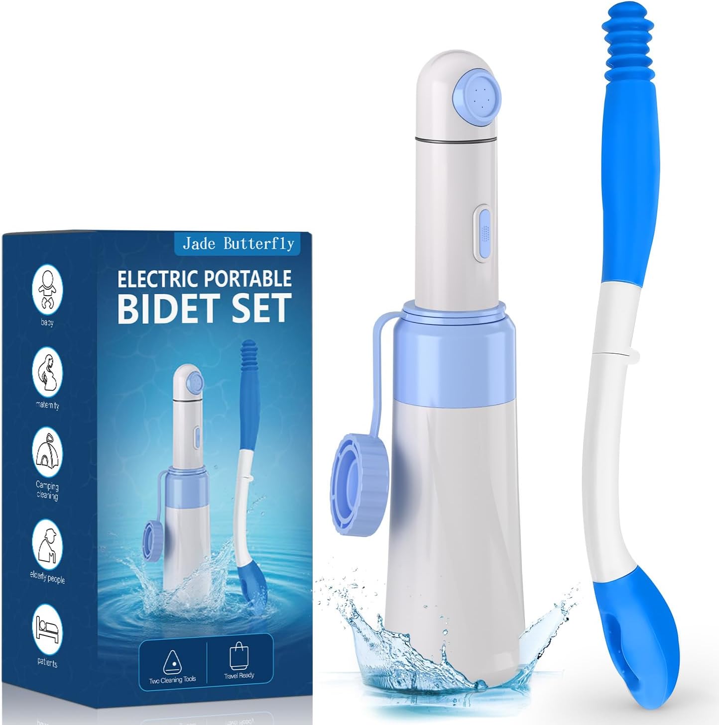 Juego de herramientas de limpieza para bidé portátil, ideal para viajes | Botella de 350 ml | Batería de 450 mAh | Resistente al agua IPX7 | Compacto y potente, con 2 modos de presión para limpieza e higiene personal (azul, ultra) 