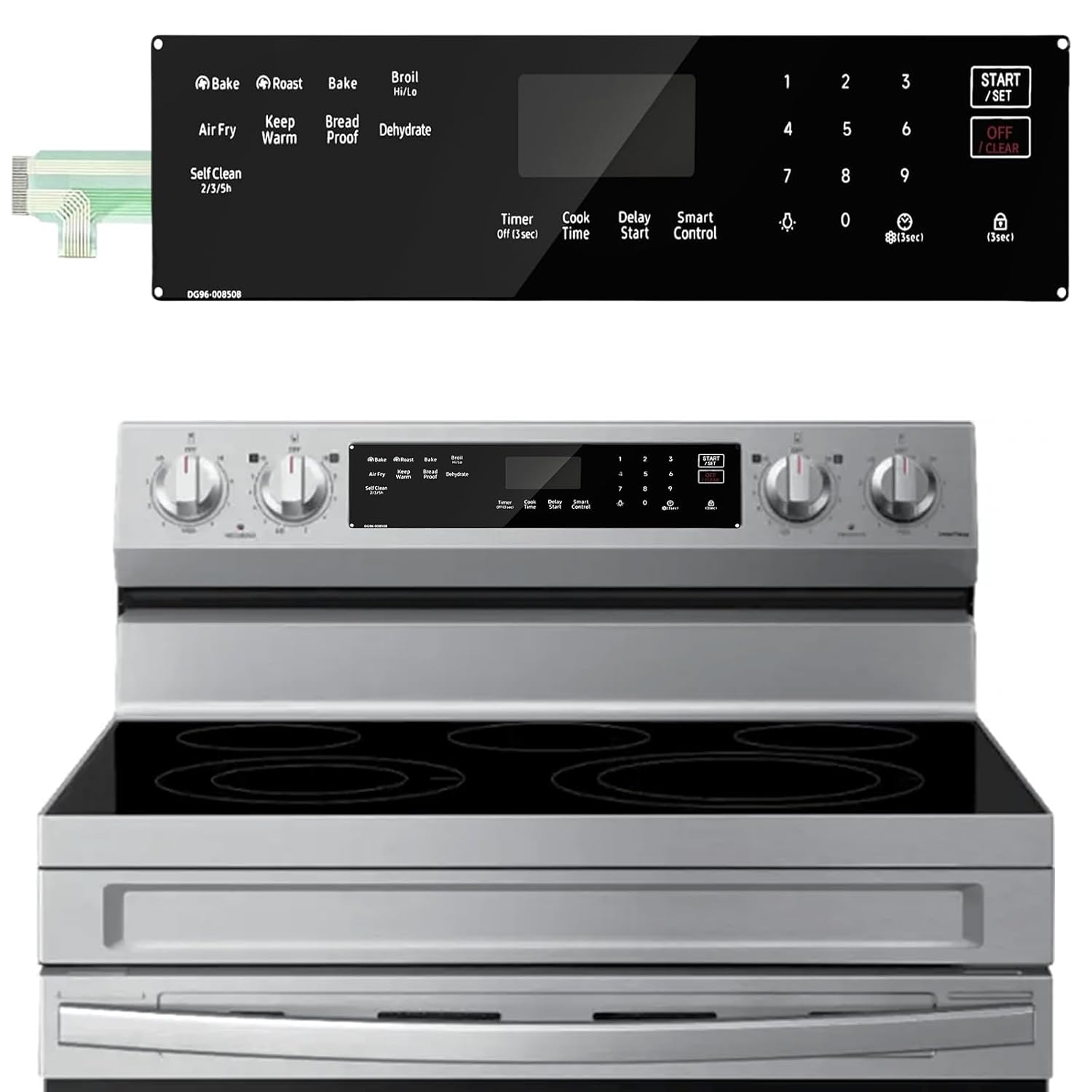 DG96-00850B Range Membrane Switch Touchpad Control Panel fit for Samsung Gas Ranges Ovens, Replaces AP7032881, PS16634290, EAP16634290,for NX60A6511SS, NX60A6511SG, NX60A6511SB (DG96-00850B)
