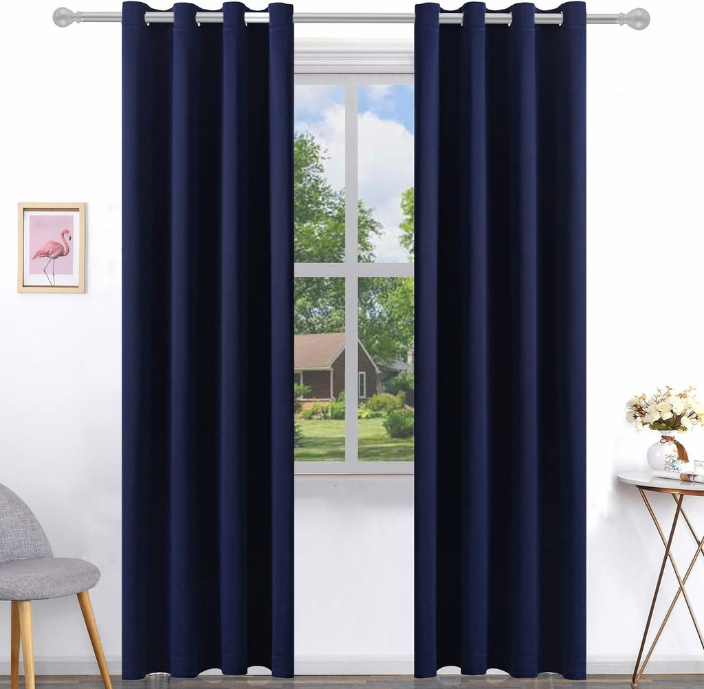 Cortinas Opacas Pickluc Azul Marino Oscuro | 132x244 cm | Ojales | Blackout Aislamiento Térmico | Dormitorio y Sala | Par 2 Paneles
