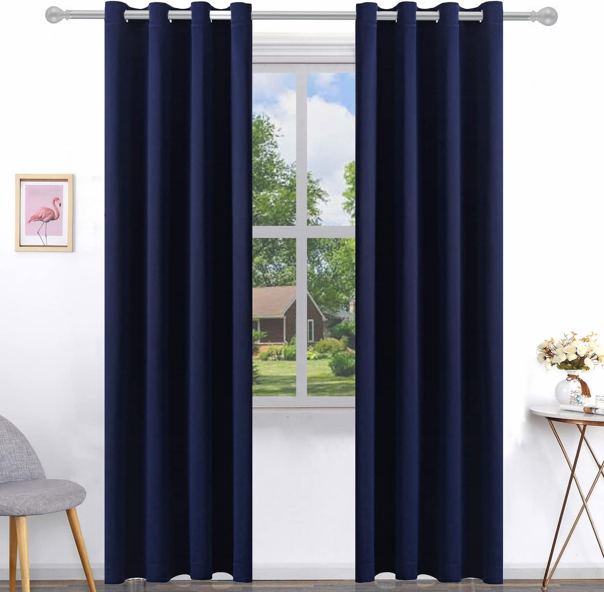 Cortinas Opacas Pickluc Azul Marino Oscuro | 132x244 cm | Ojales | Blackout Aislamiento Térmico | Dormitorio y Sala | Par 2 Paneles
