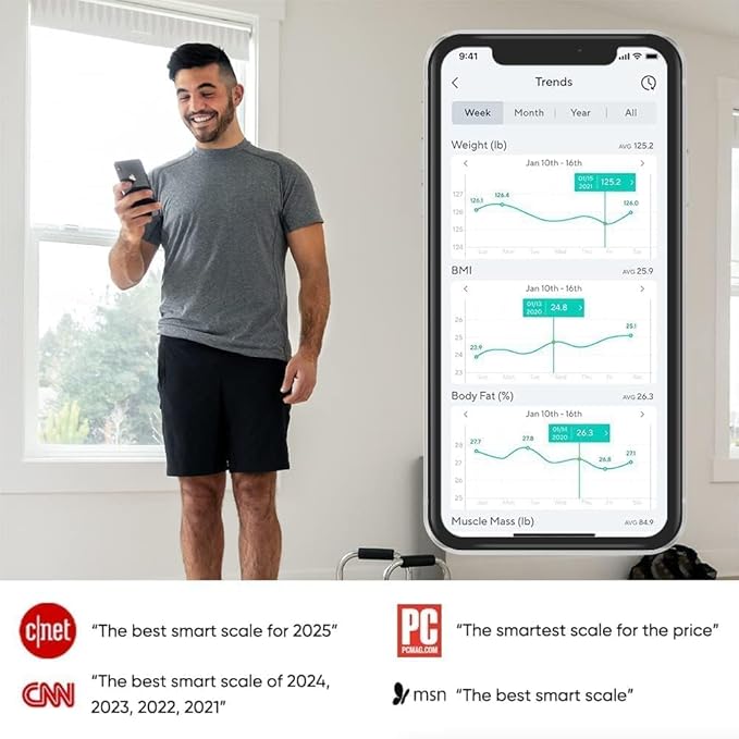 Wyze Smart Scale X – Báscula Inteligente Digital | Peso, IMC, Grasa, Masa Muscular y Ritmo Cardíaco | Sincroniza con Apps | Negra