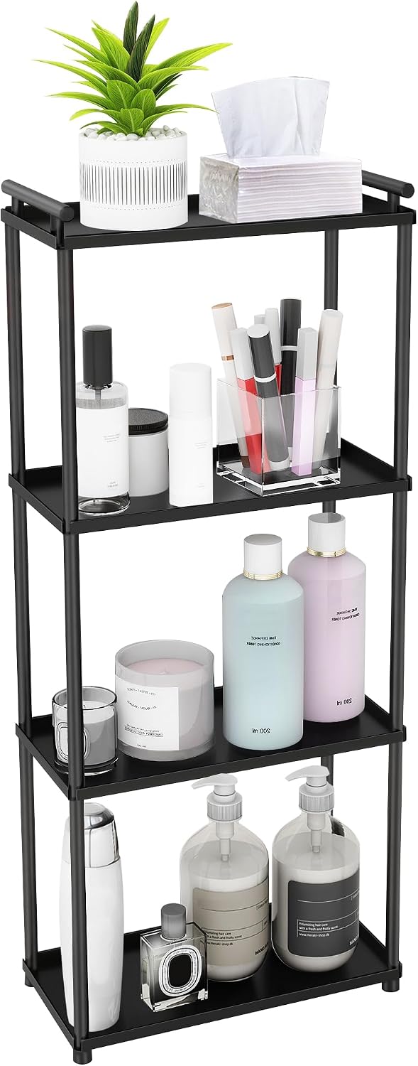 TAMAÑO PEQUEÑO-Organizador de Bano VOTZAAQ Negro Mate 4 Niveles | Bandeja de Encimera de Acero Inoxidable para Perfumes y Cosmeticos | Estante para Tocador y Cocina