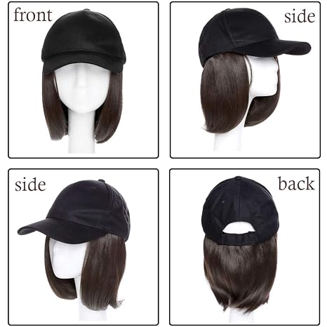 Gorra de Béisbol con Extensiones de Cabello Sintético Lacio – Peluca Integrada Ajustable