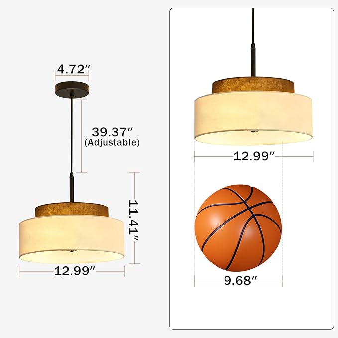 Lámpara colgante de granja de 3 luces, lámpara colgante de tambor de 2 niveles con pantalla de tela
