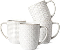 Tazas de café LE TAUCI de 473 ml, juego de tazas de cerámica, tazas con relieve para latte, té caliente, capuchino, moca, cacao, aptas para lavavajillas, ideales para inauguraciones de casas o bodas - 9,6 cm, juego de 4, blanco ártico