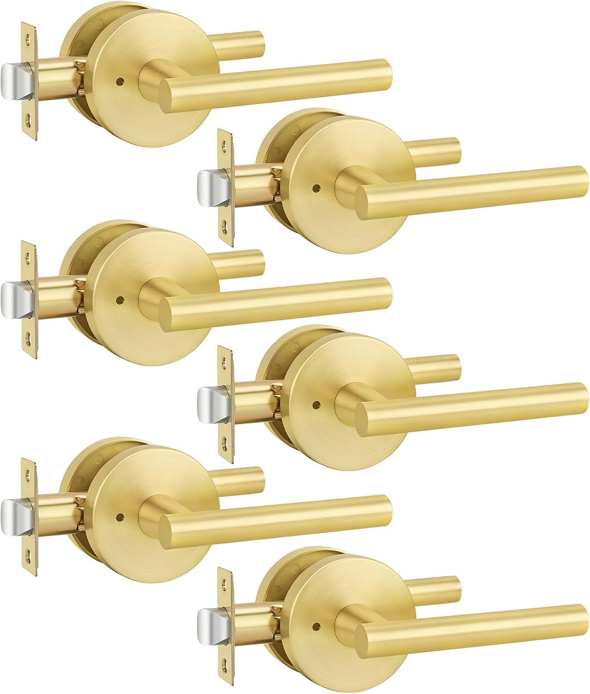 Manijas de Puerta Interior Goldenwarm Doradas | Privacidad | Cepillado | Zinc de Servicio Pesado | Para Recámara y Baño | 6 Pack