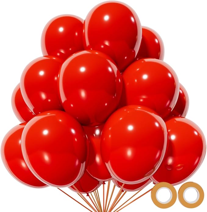 Set de 100 Globos Rojos de Látex 12" KUULBELA + 1 Cinta | Cumpleaños, San Valentín y Bodas
