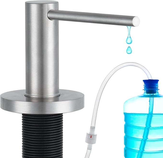 Gappo Dispensador de jabón mejorado para fregadero de cocina, níquel cepillado, bomba de encimera de acero inoxidable, dispensador de jabón integrado con kit de tubo de extensión de 47 pulgadas