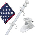Kit de Asta de Bandera con Bandera Americana 3x5 - Incluye Asta de Bandera de Servicio Pesado 1.5 Metros sin Enredos, Bandera USA 3x5 Bordada, Soporte de Montaje de Aluminio, Astales Metálicas para Exterior Casa, Porche (Blanco)