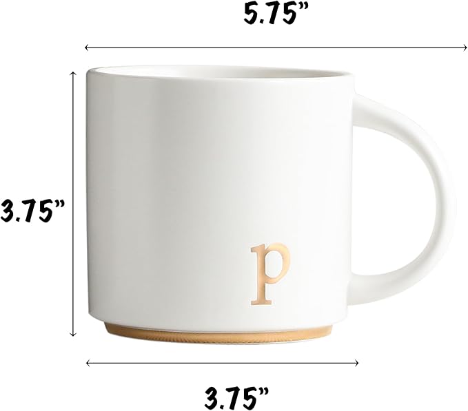 Taza de Cerámica con Monograma Dorado 15oz | Inicial en Oro | Caja de Regalo Incluida | Lujo