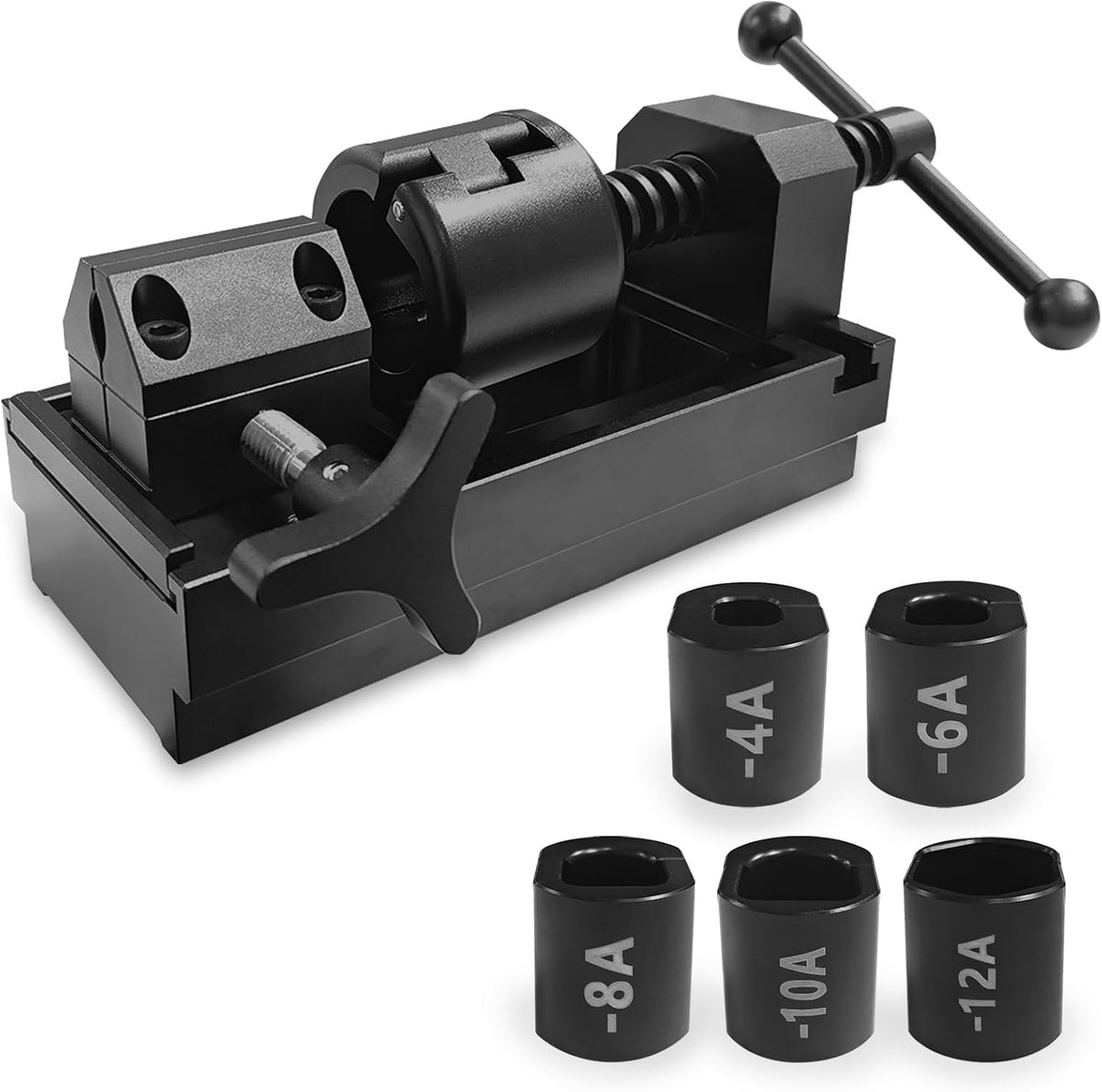Kit de herramientas Hlplenn para la instalación de racores en mangueras de 4AN a 12AN, herramienta universal para el montaje de mangueras y herramienta para la extracción de racores de línea de combustible con 6 matrices (4, 6, 8, 10, 12AN) - Compatible