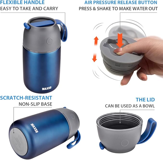 MAXSO Termo de Sopa para Alimentos Calientes y Fríos para Adultos y Niños, Contenedor de Almuerzo de Acero Aislado al Vacío de 17 oz Caja Bento con Cuchara, Frasco Térmico de Alimentos
