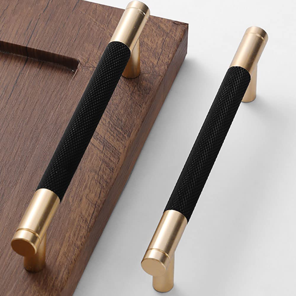Westablize 50 Pack 5 Inch 128 mm Bar Cabinet Pulls Gold and Black Knurled Handles for Brushed Gold Drawer Pulls Cupboard Aluminum Handles
