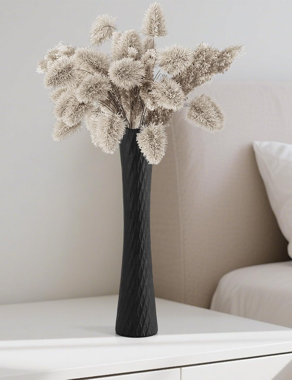 Jarrón negro de 40 cm de altura, jarrón de cerámica para mesa, jarrón largo y delgado para hierba de la Pampa, jarrones de flores de estilo minimalista moderno para decoración del hogar y la oficina, centros de mesa.