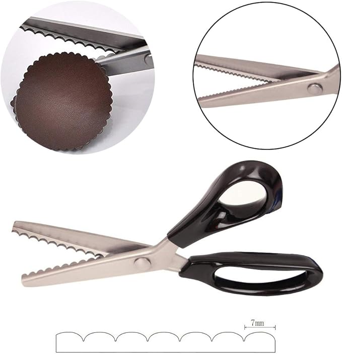 Tijeras profesionales de costura para costura, tijeras profesionales de acero inoxidable para pintar, agarre cómodo, cuchillas dentadas y festoneadas, herramienta decorativa de corte a medida, tela de cuero y papel artesanal