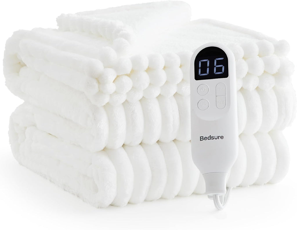 Bedsure Electric Blanket Full Size - Thick Striped Flannel Heated Blanket with 6 Heat Settings, 10 Time Settings, 8-Hour Timer Auto Shut Off, Gifts for Grandma (72x84 inches, Green)