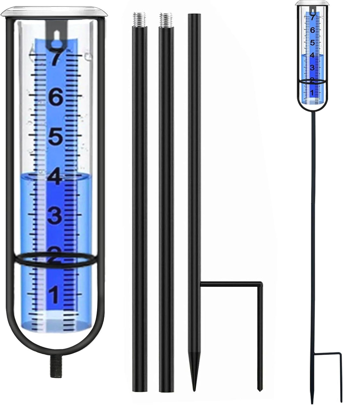 Pluviómetro DLUCKY para exteriores, 98 cm (38,8 pulgadas), resistente a las heladas, con estaca, pluviómetro reforzado con números grandes y claros, herramienta para medir la lluvia en el jardín, patio y terraza.