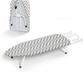 RAINHOL Tabla de Planchar Plegable para Espacios Pequenos | Mini Tabla Compacta | Con Gancho y Soporte para Plancha | Funda 100% Algodon Resistente al Calor | 31x12 Pulgadas | Rayas Gris y Blanco