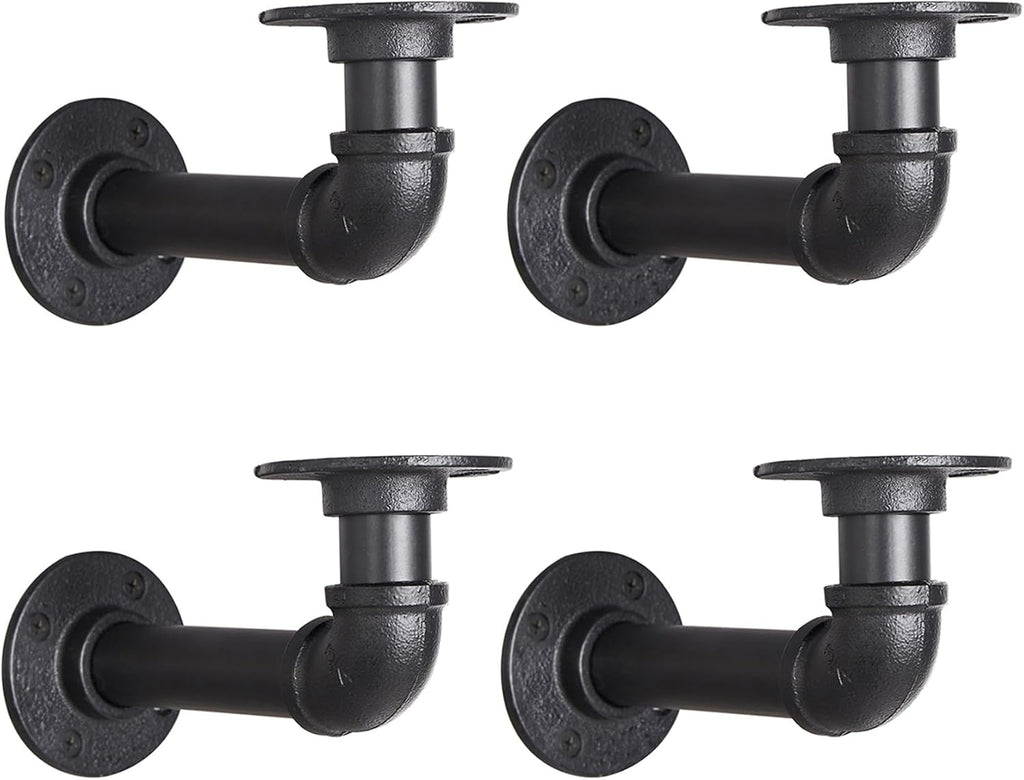 YCCO Brackets Estante Tubo L Industrial Profundidad Madera 17.78-35.56cm, Hierro Reforzado Pesado 1.91cm, Montaje Pared Estante Flotante Bracket L Tubo Metal Estantería Madera Negro DIY 17.02x7.87cm 4 Pack