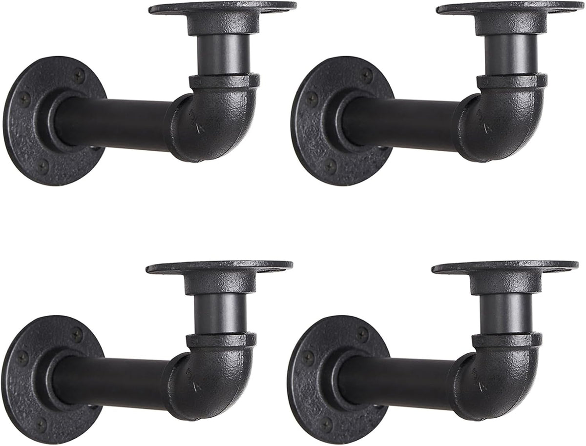YCCO Brackets Estante Tubo L Industrial Profundidad Madera 17.78-35.56cm, Hierro Reforzado Pesado 1.91cm, Montaje Pared Estante Flotante Bracket L Tubo Metal Estantería Madera Negro DIY 17.02x7.87cm 4 Pack