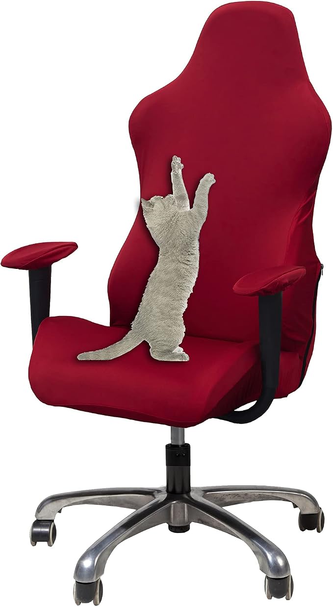 Funda Elástica para Silla Gaming WOMACO – Protector Reclinable con Volantes, Color Rojo