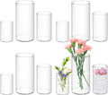 12 jarrones cilíndricos de acrílico de 4, 6 y 8 pulgadas de alto, jarrones de flores de acrílico transparente, portavelas flotantes a granel, jarrones cilíndricos de plástico para centro de mesa, bodas y decoración del hogar.