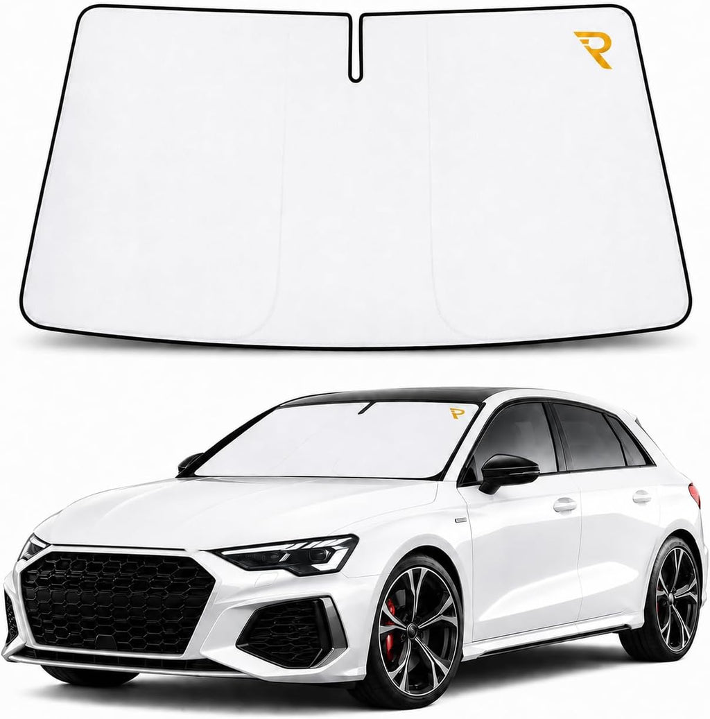 Parasol RevLux para parabrisas de coche | Mantiene el coche más fresco en calor extremo, bloquea el 99% de los rayos UV y protege el salpicadero de grietas | Tejido refrigerante Ice-Core | Parasol plegable para sedán, SUV y camioneta (51"x31")