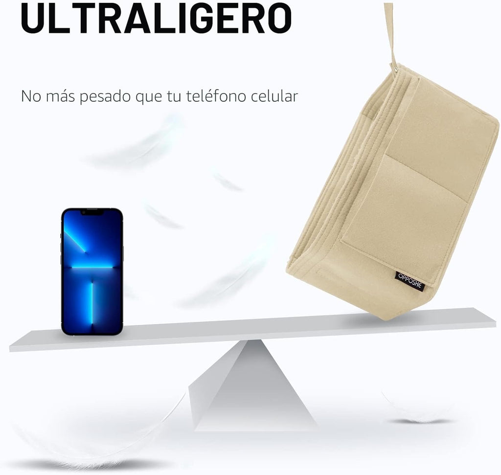 OPPOSHE Organizador de Bolso para Bolsos de Mano, Organizador de Inserción de Bolso de Fieltro Suave para Bolso de Mano, Compatible con LV, Coach, MK, Kate Spade, Goyard, Longchamp (Beige, Mediano)
