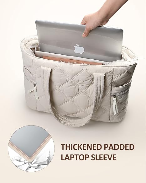 Bolsa acolchada para mujer, bolsa ligera acolchada con cremallera, bolsa de viaje, trabajo, enfermera, gimnasio (beige)
