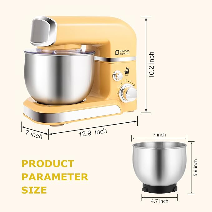 Kitchen in the box Batidora de Pie, Batidora Eléctrica Pequeña de Alimentos de 3.2 Qt, Batidora de Cocina Ligera Portátil de 6 Velocidades para Uso Diario con Batidor de Huevos, Gancho de Masa