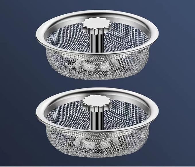 Colador de fregadero de cocina, cesta de recogida de alimentos, tapón de acero inoxidable, tapón de filtro de drenaje, colador de drenaje de baño, recogedor de pelo, 83 mm de diámetro (#!)