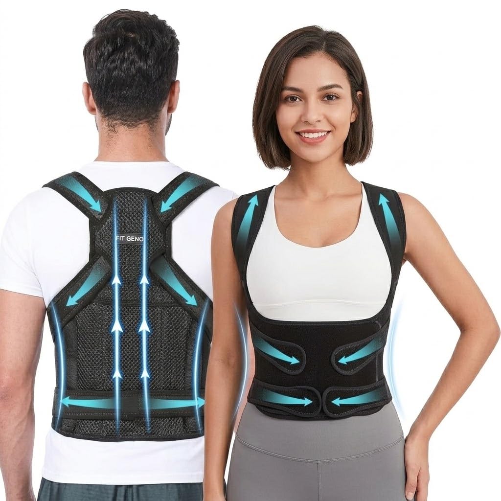 Corrector de postura Fit Geno para hombres y mujeres, enderezador de hombros, soporte lumbar ajustable, alivio del dolor de espalda superior e inferior - Escoliosis, joroba, corrector de columna (XL, tallas grandes)