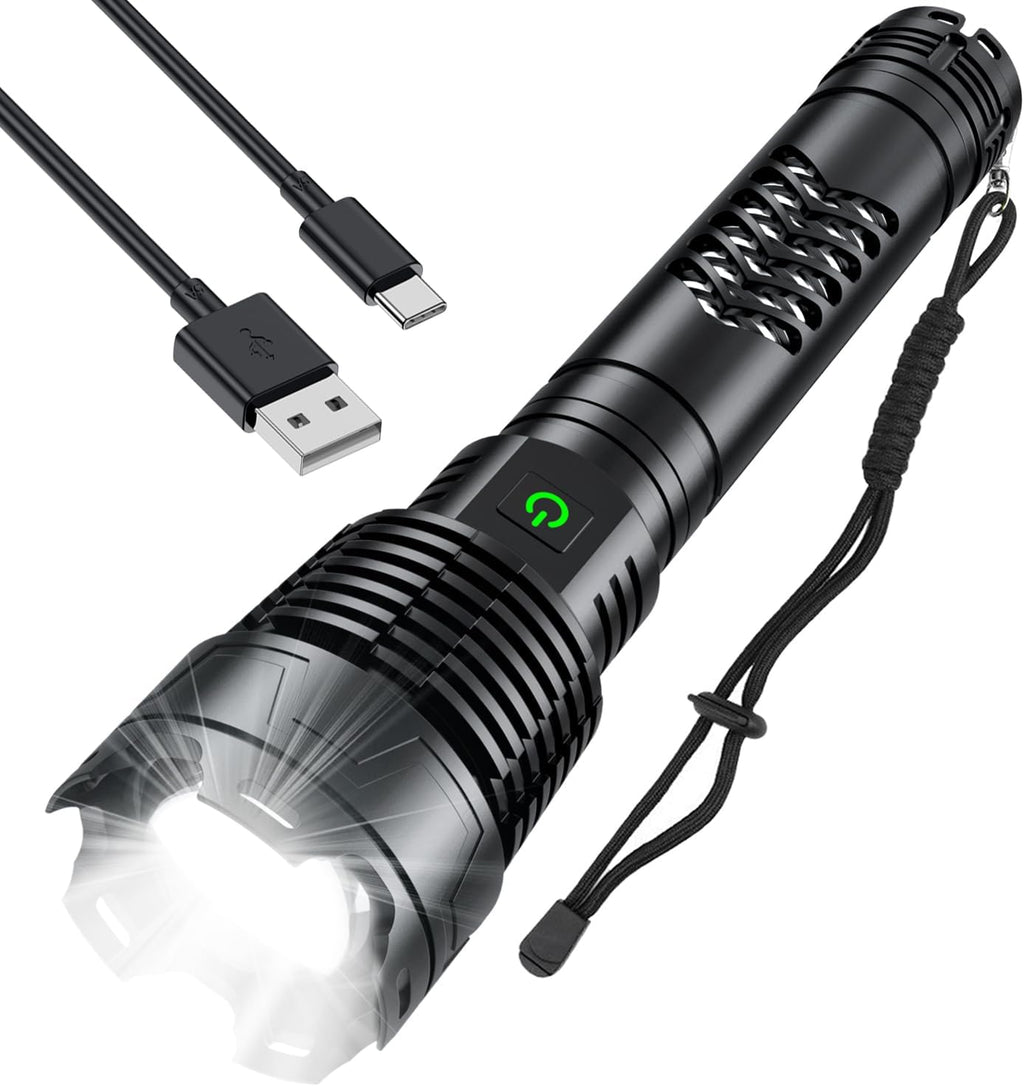 Linterna Recargable Weoxi de Alta Potencia | 6000 Lúmenes Súper Brillante con Mango Largo | 5 Modos y Zoom | 10000mAh Impermeable | Para Camping y Emergencias