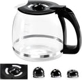 Jarra de Vidrio de Repuesto de 12 Tazas para Cafetera, Compatible con Mr Coffee, Black & Decker, Negra con Asa Cerrada, Reemplazo para PLD12, PLD12-RB, PLD12-NP