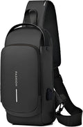 Geanbun Bolso Cruzado Antirrobo para Hombre con Puerto USB | Mochila de Pecho Impermeable Ligera | Bandolera de Hombro | Negro