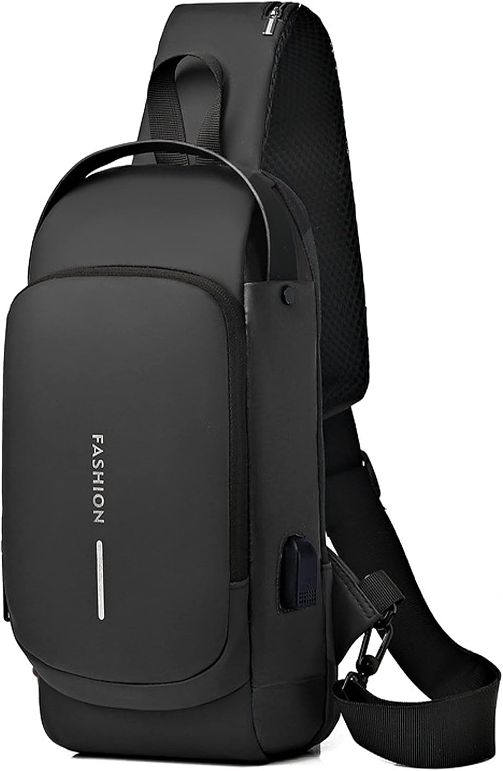 Geanbun Bolso Cruzado Antirrobo para Hombre con Puerto USB | Mochila de Pecho Impermeable Ligera | Bandolera de Hombro | Negro
