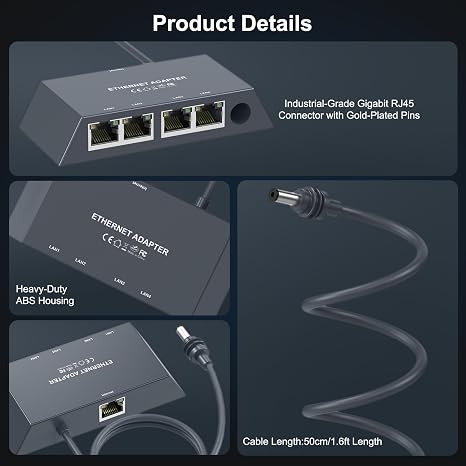 Adaptador Ethernet Starlink 4 Puertos — Compatible con Gen 3 y Starlink Mini, hasta 1Gbps