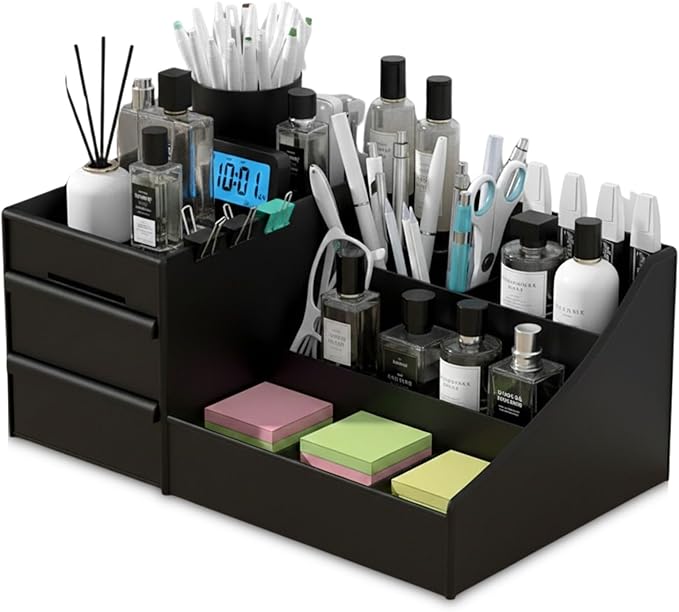 Organizador de perfumes con cajones para hombres y mujeres, soporte de colonia y organizador de maquillaje, almacenamiento de encimera de baño multicapa para cuidado de la piel, cosméticos y tocador