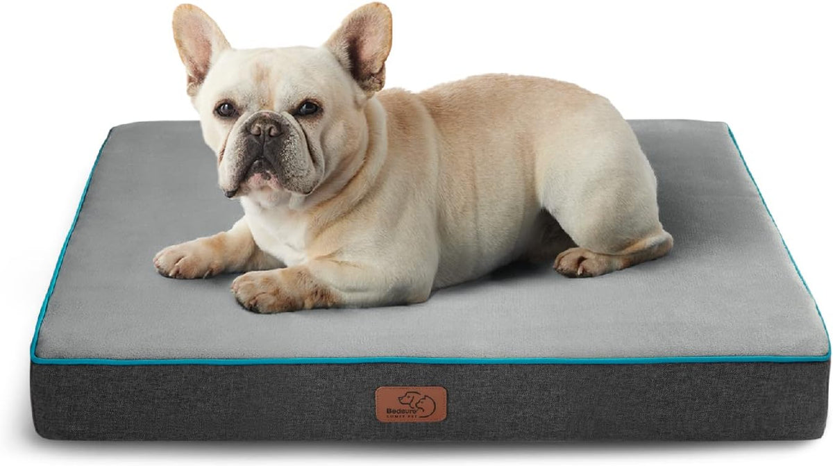 Cama para perros pequeños Bedsure de espuma viscoelástica - Camas ortopédicas para jaulas con funda extraíble y lavable y base antideslizante - Alfombrilla para mascotas con superficie de felpa de franela, color gris.